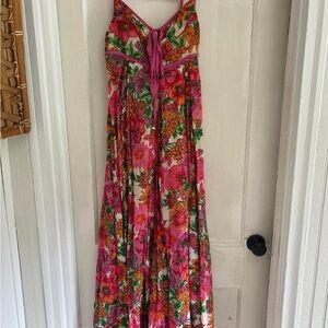 Free People Floral Pink and Green Maxi Dress